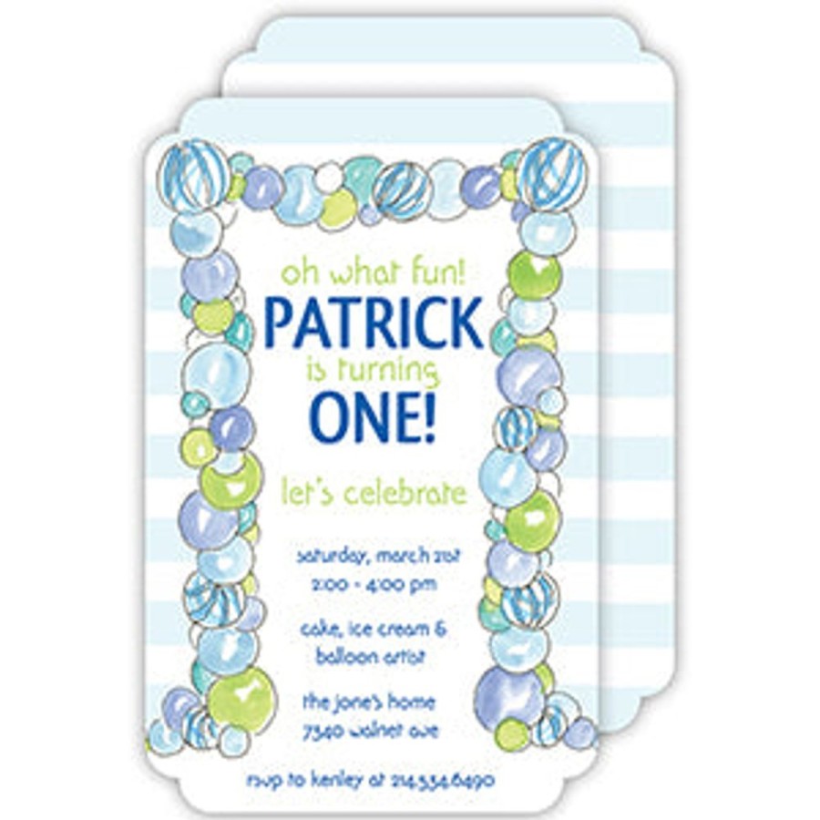 Invitations Rosanne Beck | Handpainted Festive Balloons Blue Large Die-Cut Invitation