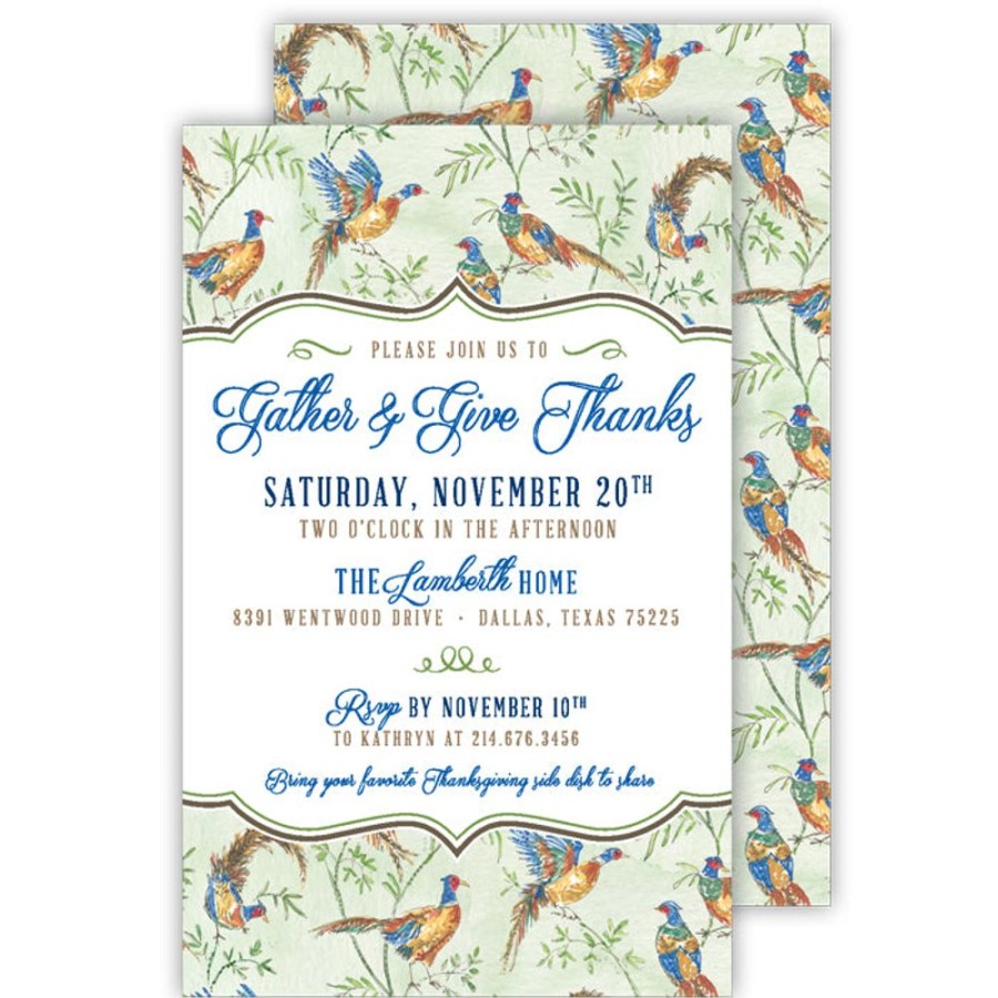 Invitations Rosanne Beck | Handpainted Pheasants Large Flat Invitation