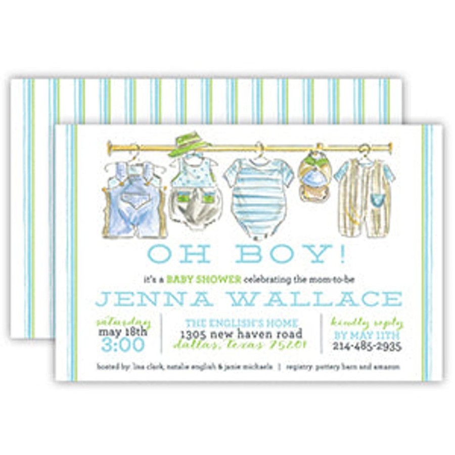 Invitations Rosanne Beck | Handpainted Boys Clothesline Large Flat Invitation