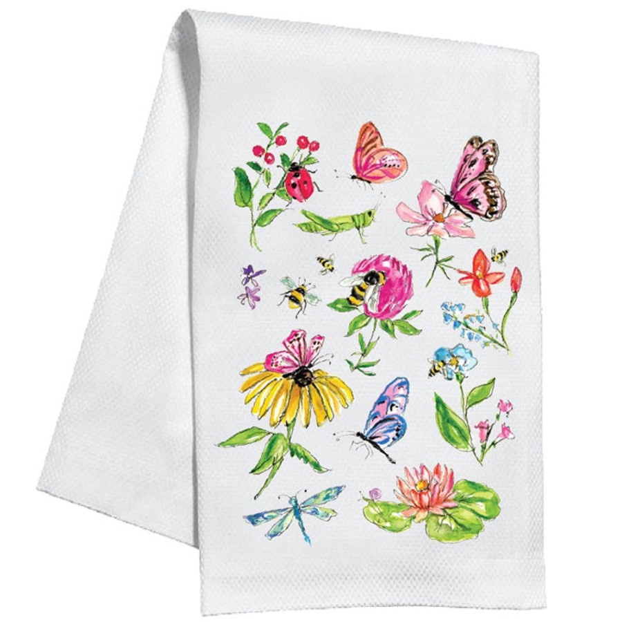 Home & Entertaining Rosanne Beck | Handpainted Butterflies And Bees With Flowers Kitchen Towel