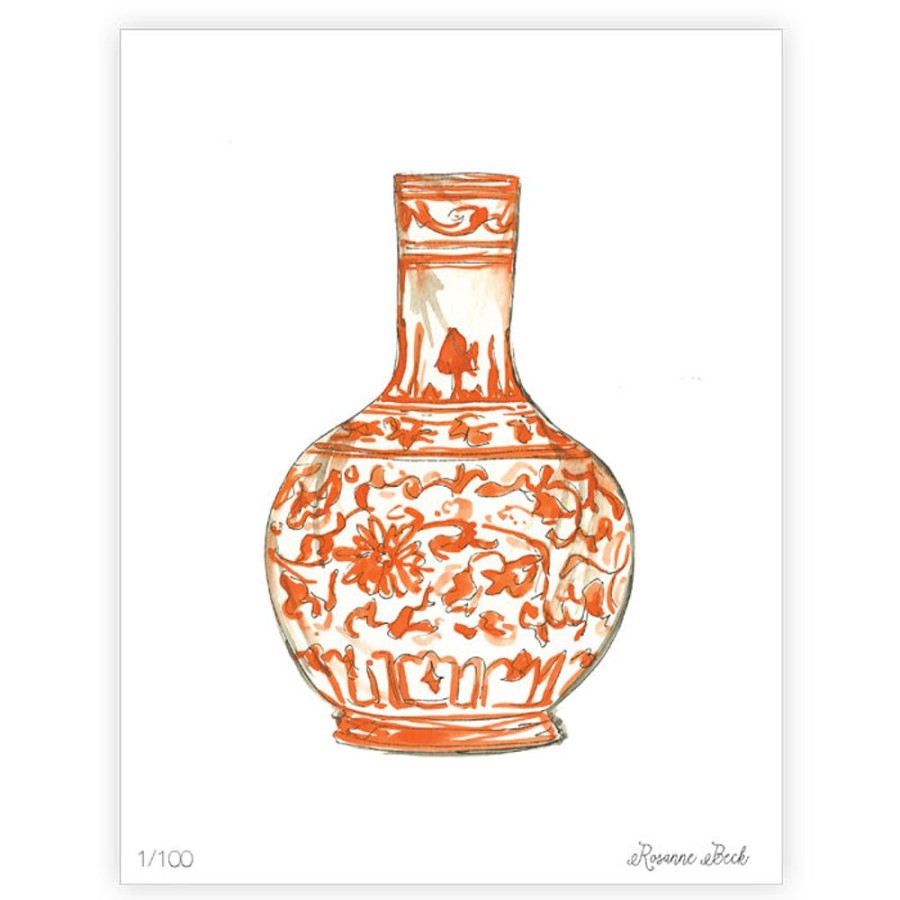 Home & Entertaining Rosanne Beck | Handpainted Tangerine Chinoiserie Vase Art Print