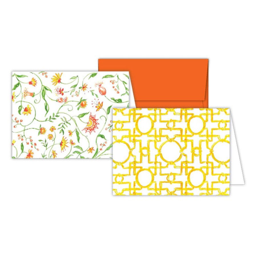 Notes & Pads Rosanne Beck | Asian Trellis - Yellow Floral Stationery Notes