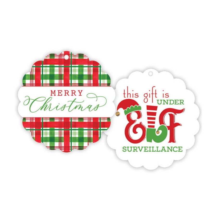 Seasonal Rosanne Beck | Holiday Green And Red Plaid Scalloped Gift Tags