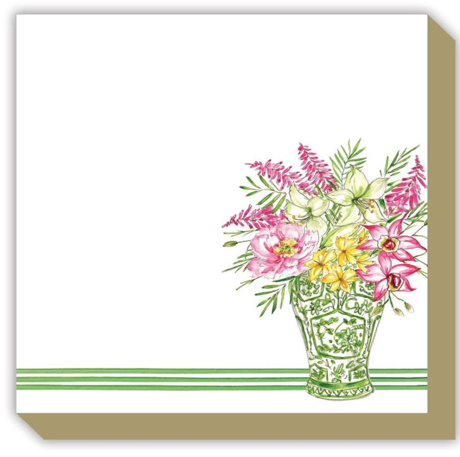 Notes & Pads Rosanne Beck | Green Chinoiserie Floral Vase Luxe Notepad