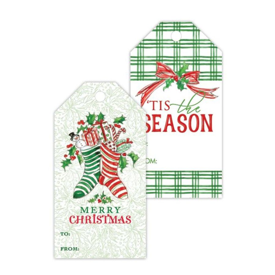 Invitations Rosanne Beck | Merry Christmas Stockings/Tis The Season Green Plaid Gift Tags