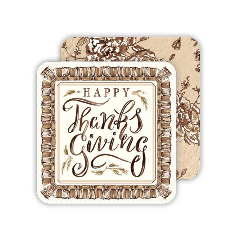 Home & Entertaining Rosanne Beck | Happy Thanksgiving Brown Tassels Paper Coasters