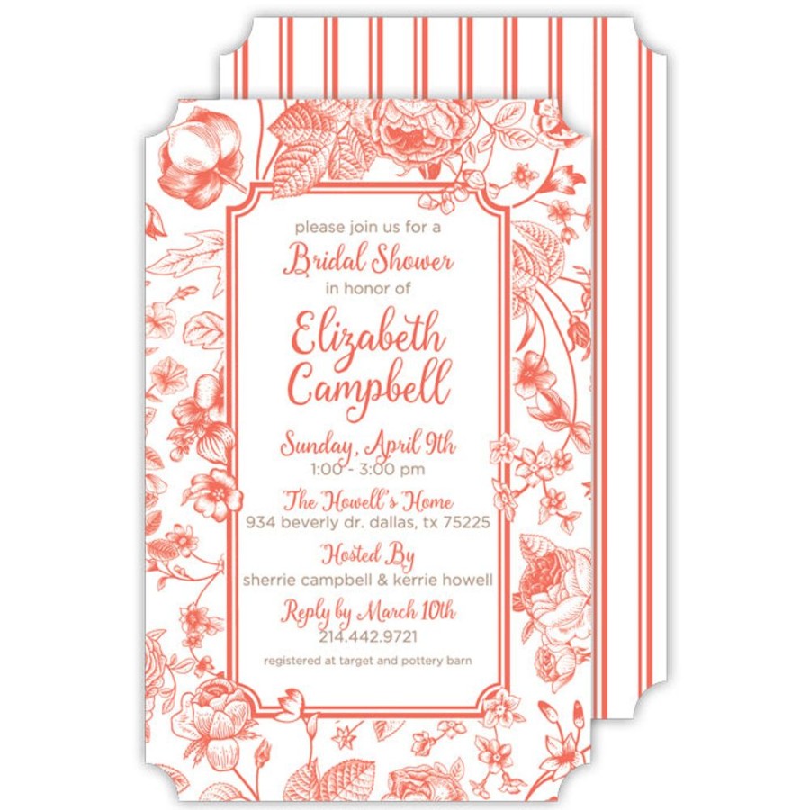 Invitations Rosanne Beck | Vintage Floral Coral Large Die-Cut Invitation