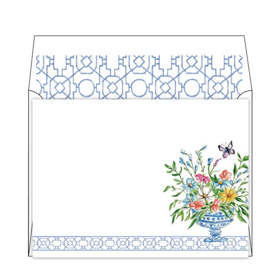 Notes & Pads Rosanne Beck | Blue Wonderland Floral Arrangement Flat Note Stationery