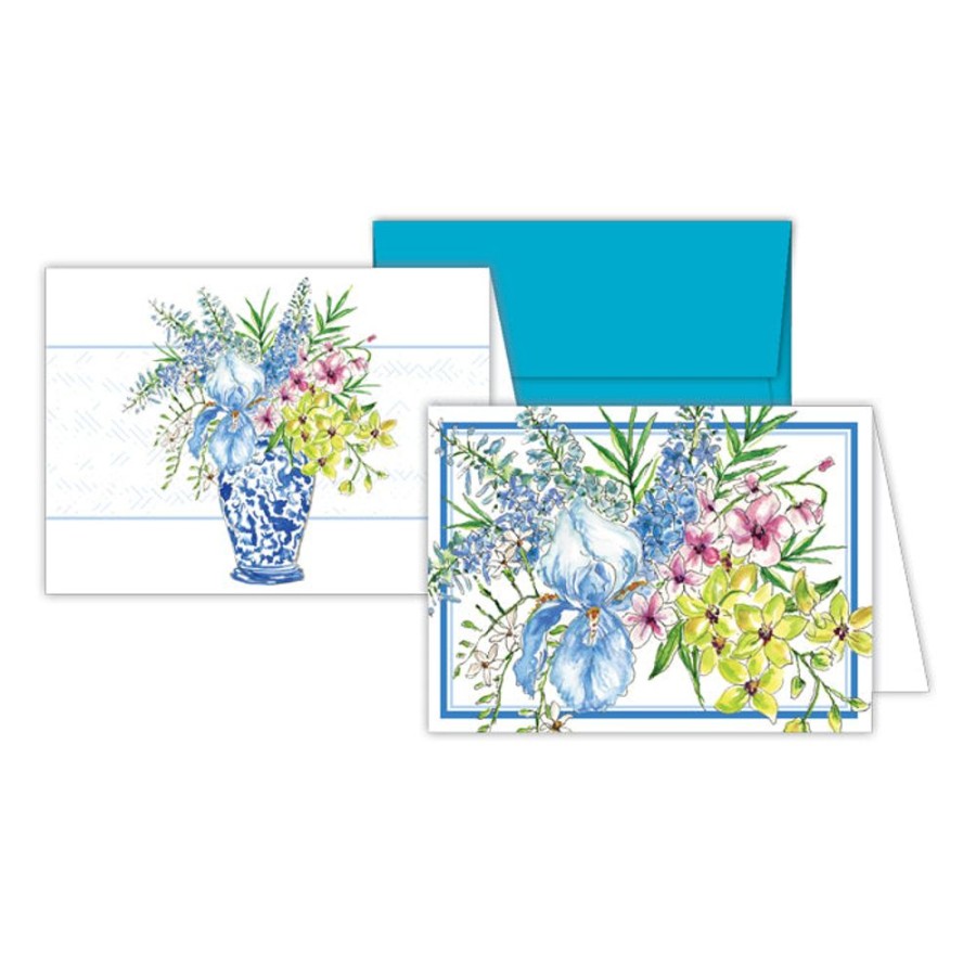 Notes & Pads Rosanne Beck | Iris And Orchids And Florals Blue Vase Stationery Notes