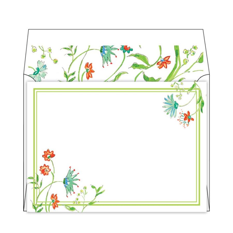 Notes & Pads Rosanne Beck | Mixed Floral Seafoam Flat Note Stationery