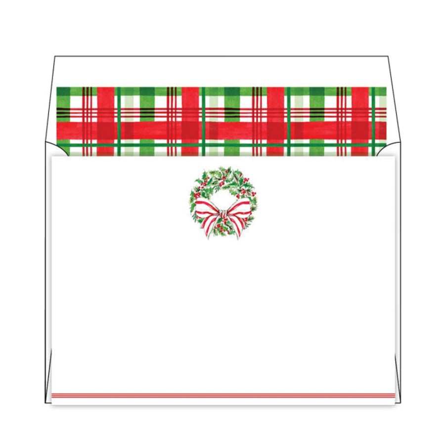 Notes & Pads Rosanne Beck | Holly Wreath With Bow Flat Note Stationery