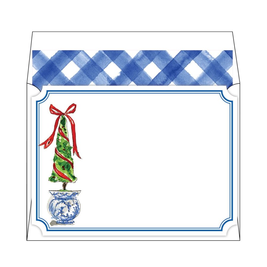 Notes & Pads Rosanne Beck | Christmas Topairy Blue Buffalo Check Flat Note Stationery