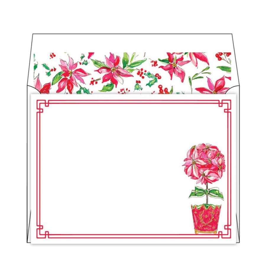 Notes & Pads Rosanne Beck | Holiday Poinsettia Topiary Flat Note Stationery