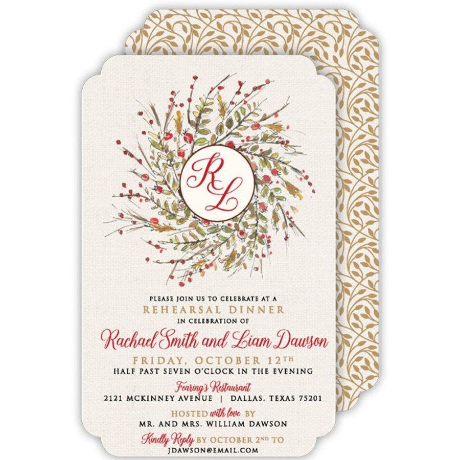 Invitations Rosanne Beck | Handpainted Fall Festive Wreath Large Die-Cut Invitation