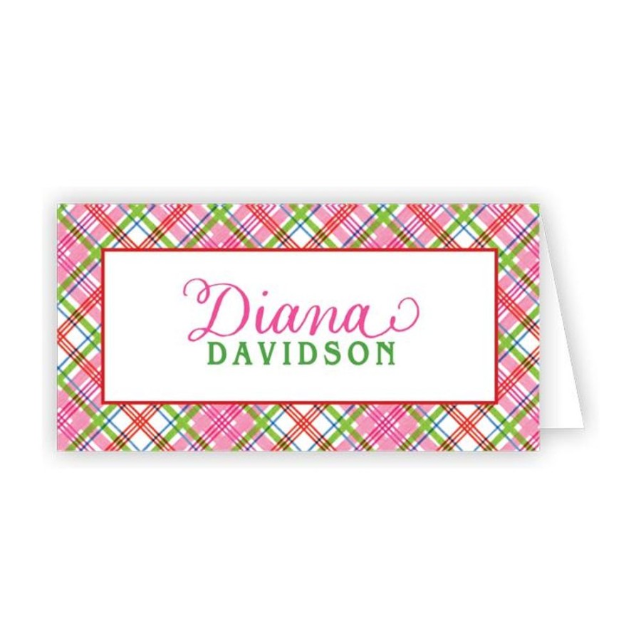 Seasonal Rosanne Beck | Handpainted Pink Holiday Plaid Place Card