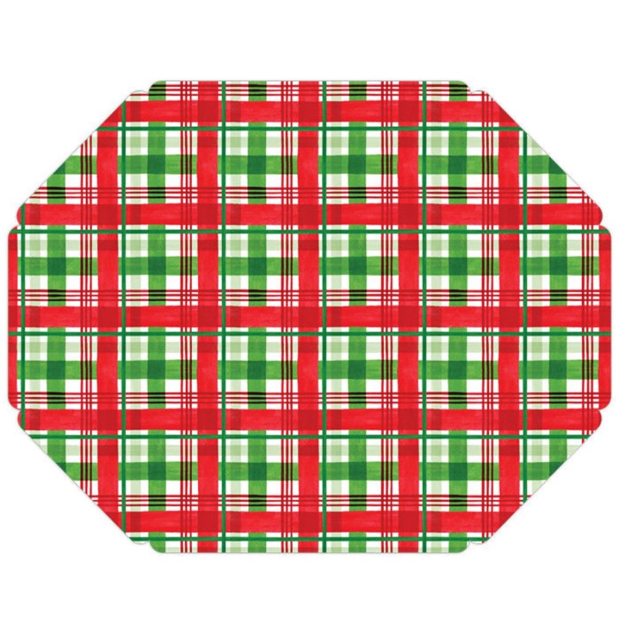 Seasonal Rosanne Beck | Holiday Green And Red Plaid Posh Die-Cut Placemats