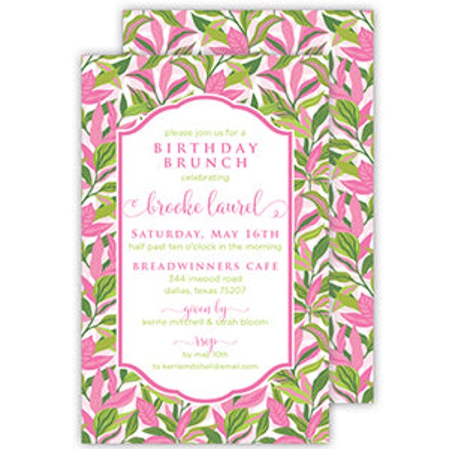 Invitations Rosanne Beck | Pink And Green Abstract Greenery Large Flat Invitation