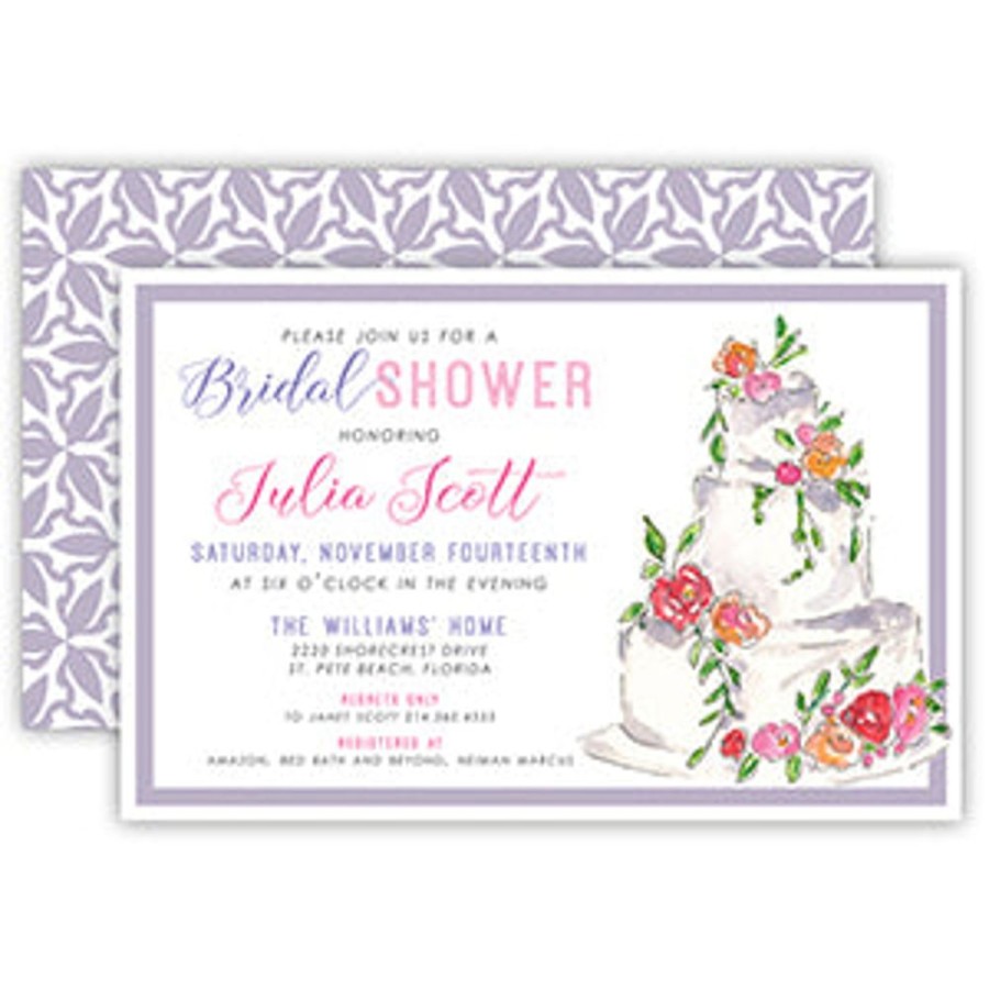 Invitations Rosanne Beck | Handpainted Wedding Cake With Roses Large Flat Invitation