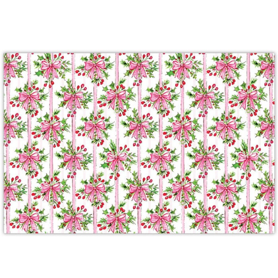 Seasonal Rosanne Beck | Pink Bow & Holly Placemats