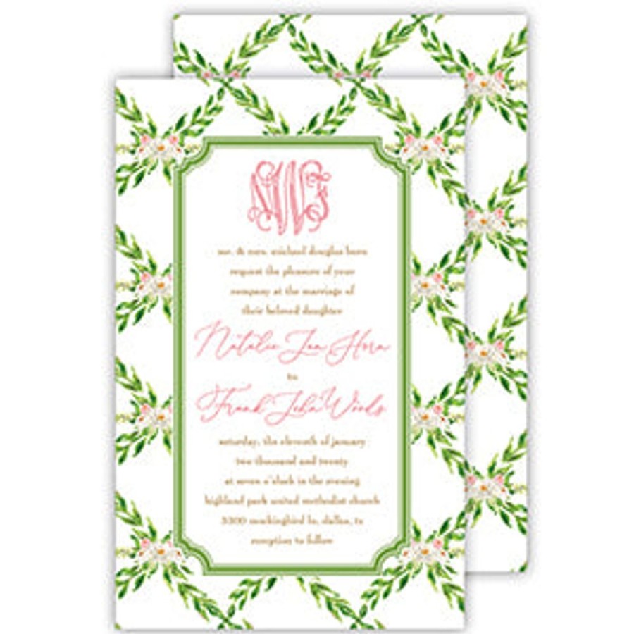 Invitations Rosanne Beck | Magnolia Greenery Lattice Large Flat Invitation