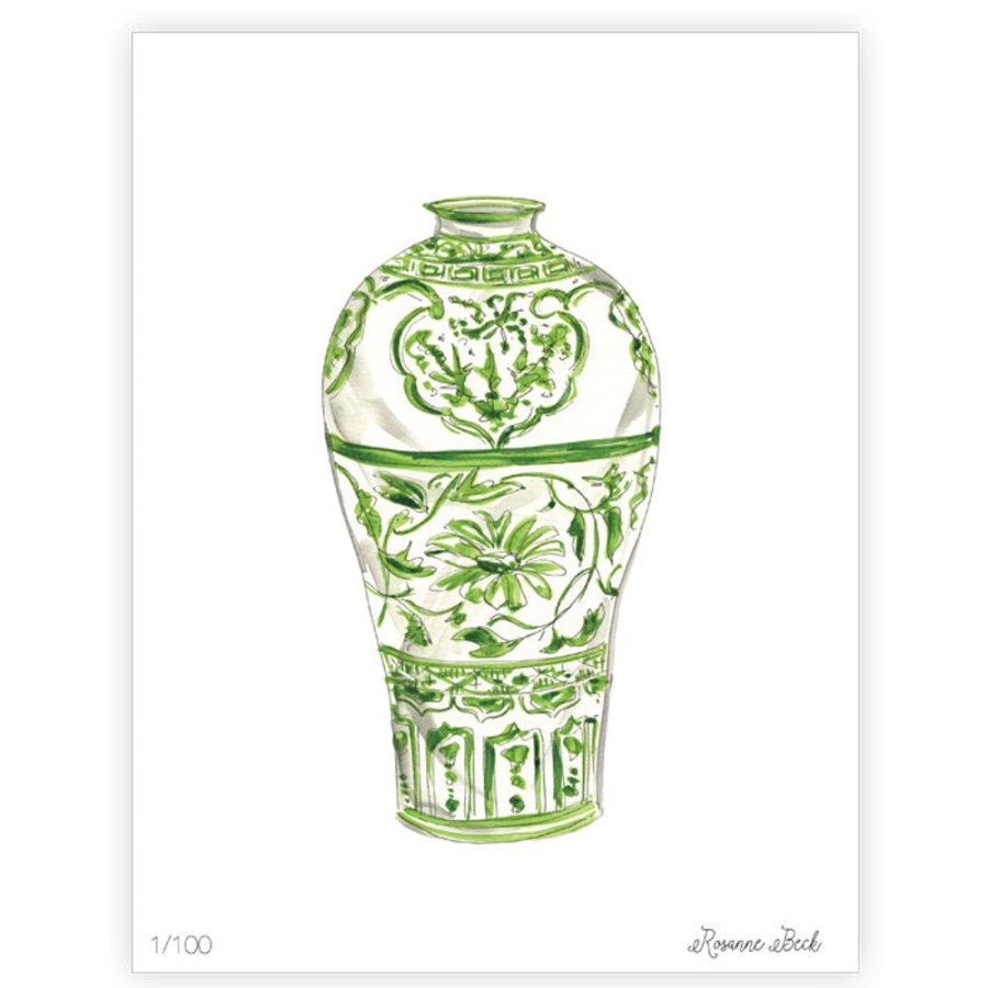 Home & Entertaining Rosanne Beck | Green Tall Neck Urn Watercolor Art Print