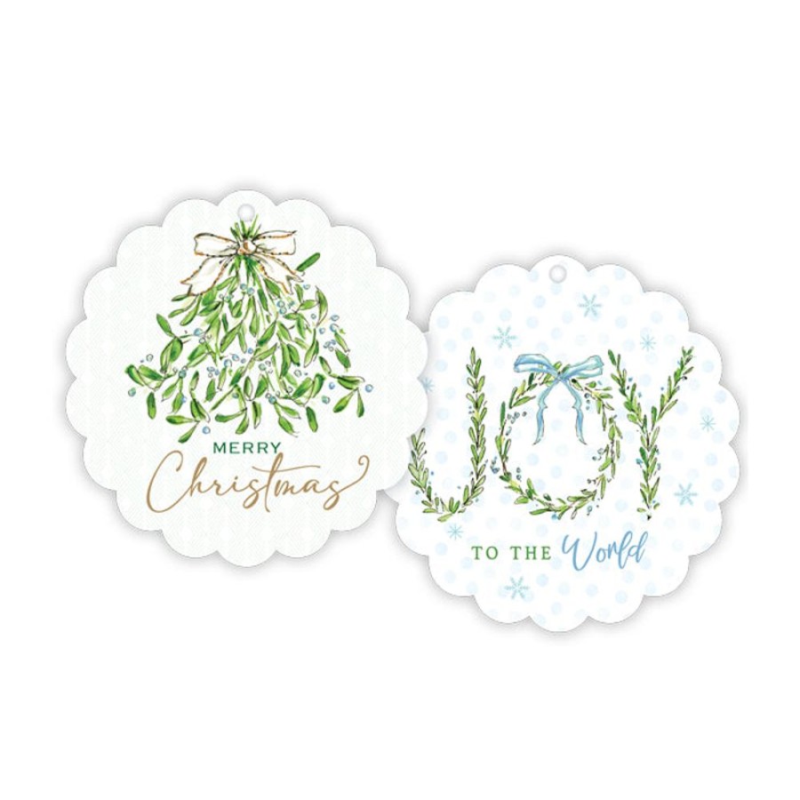 Seasonal Rosanne Beck | Mistletoe & Joy To The World Scalloped Gift Tags