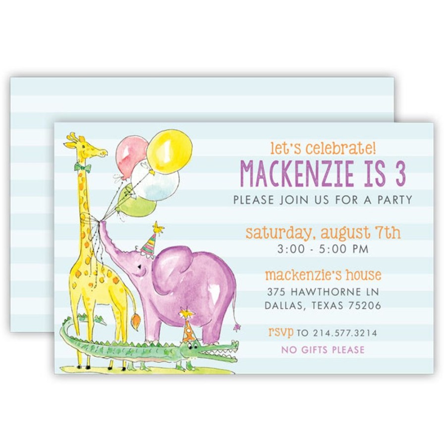 Invitations Rosanne Beck | Birthday Animals With Balloons Large Flat Invitation