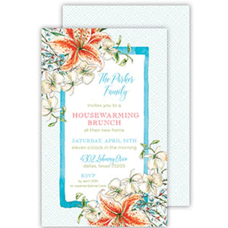 Invitations Rosanne Beck | Handpainted Tiger Lillies And Magnolias Large Flat Invitation