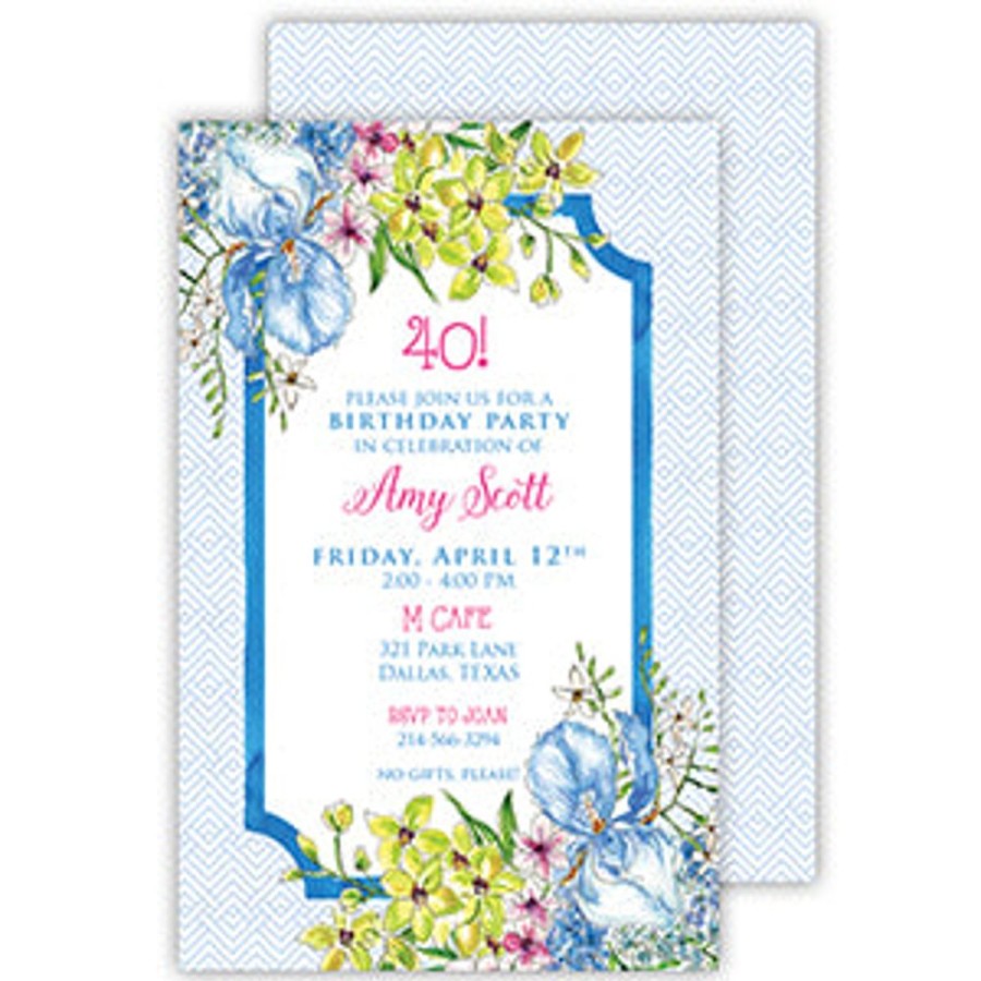 Invitations Rosanne Beck | Floral Blue Iris And Magnolias Large Flat Invitation