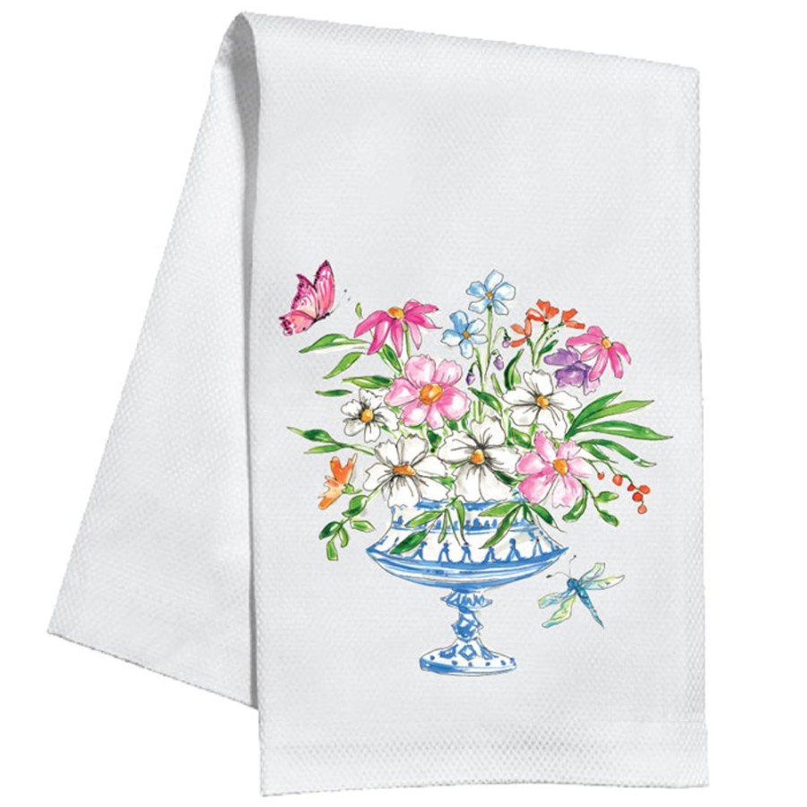 Home & Entertaining Rosanne Beck | Pink Handpainted Floral Arrangement Kitchen Towel