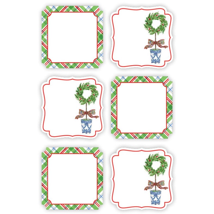 Invitations Rosanne Beck | Multi Holiday Plaid And Holiday Topiary Wreath Die-Cut Sticker Sheet