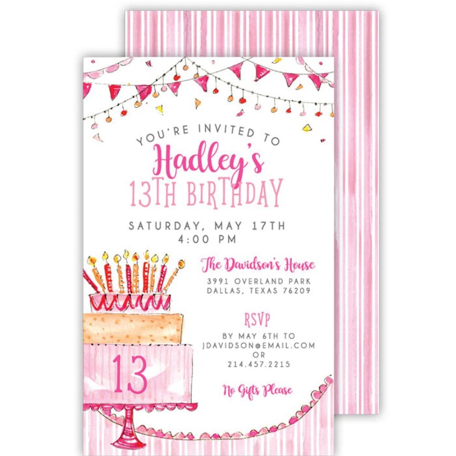 Invitations Rosanne Beck | Pink Birthday Cake With Candles Large Flat Invitation