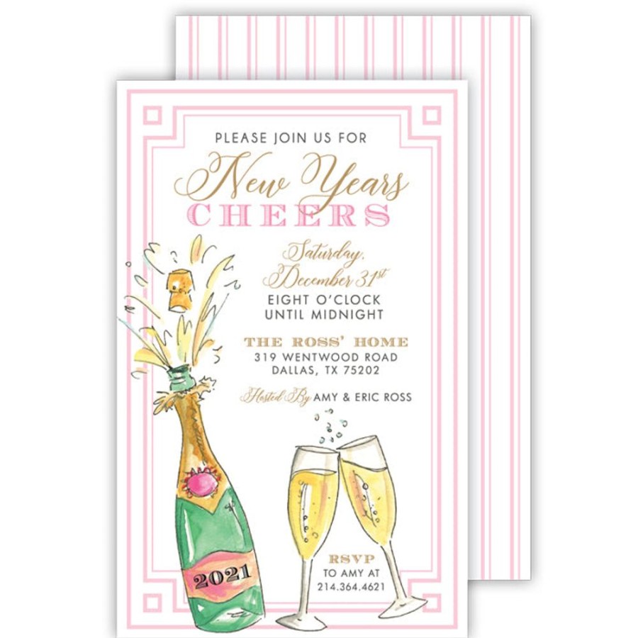 Invitations Rosanne Beck | New Years Popped Champagne Bottle And Glasses Large Flat Invitation