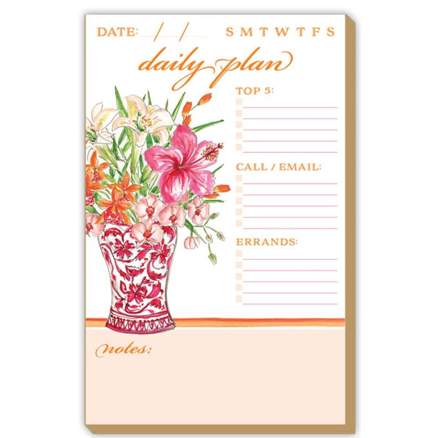 Notes & Pads Rosanne Beck | Pink Chinoiserie Floral Vase Luxe Large Pad