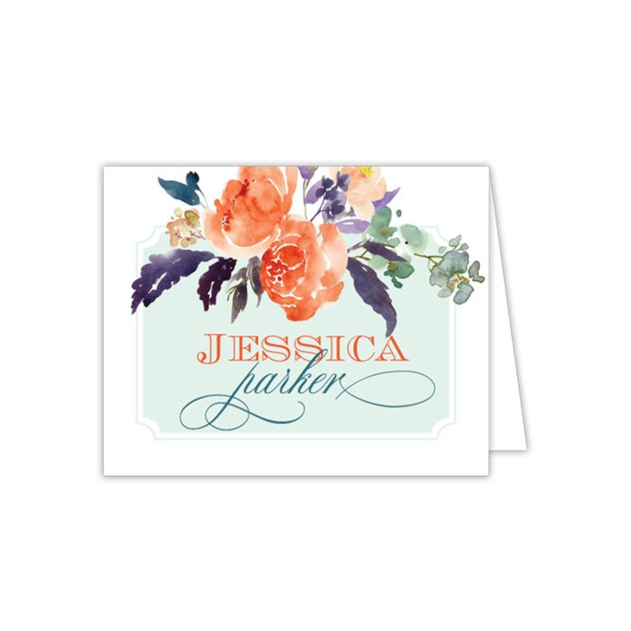 Notes & Pads Rosanne Beck | Orange Floral With Light Blue Background Folded Note