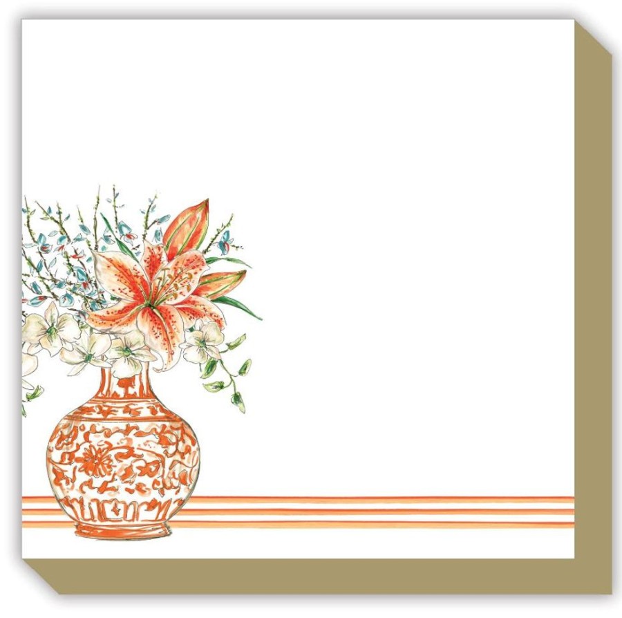 Notes & Pads Rosanne Beck | Tangerine Chinoiserie Floral Vase Luxe Notepad