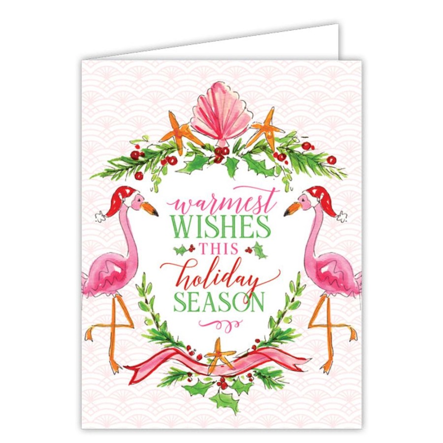 Invitations Rosanne Beck | Warmest Wishes This Holiday Season Flamingos Greeting Card