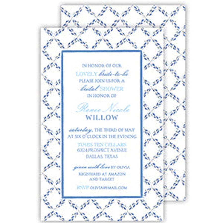 Invitations Rosanne Beck | French Fabric Lattice Blue Large Flat Invitation