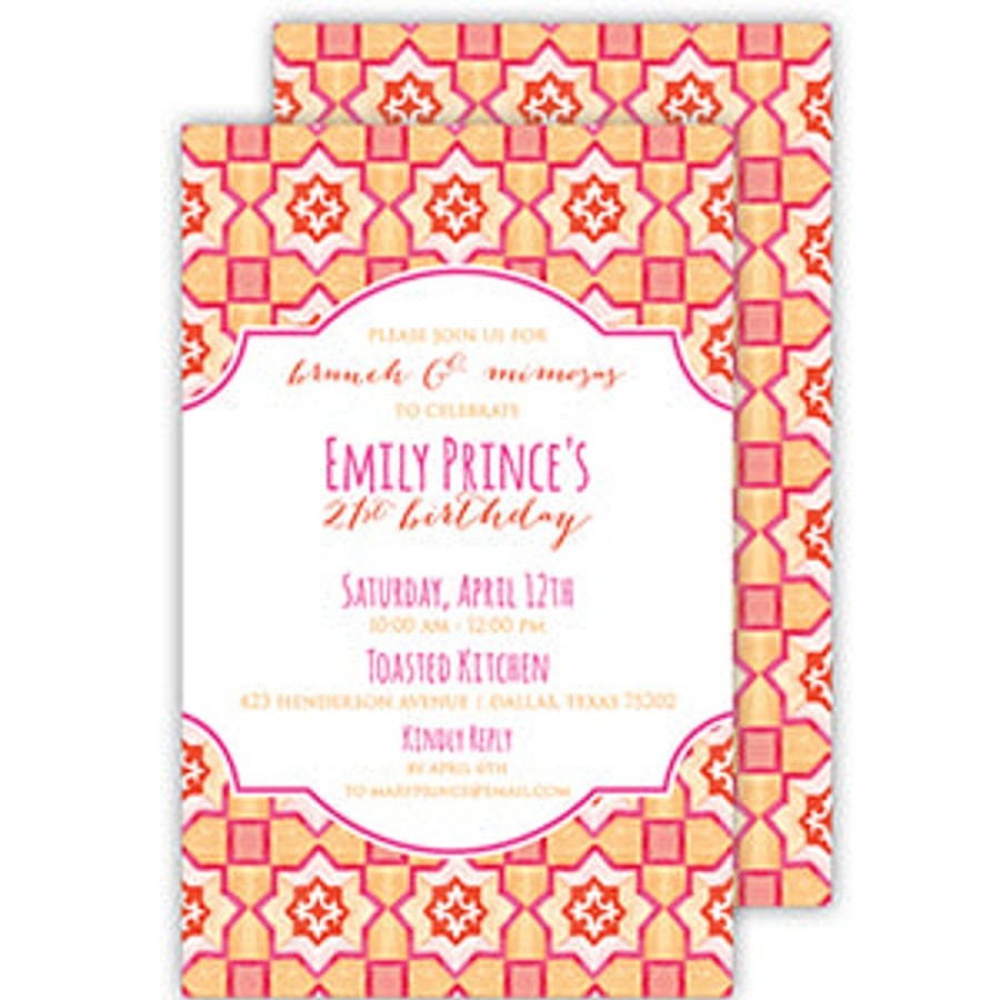 Invitations Rosanne Beck | Handpainted Tiles Tangerine And Pink Large Flat Invitation