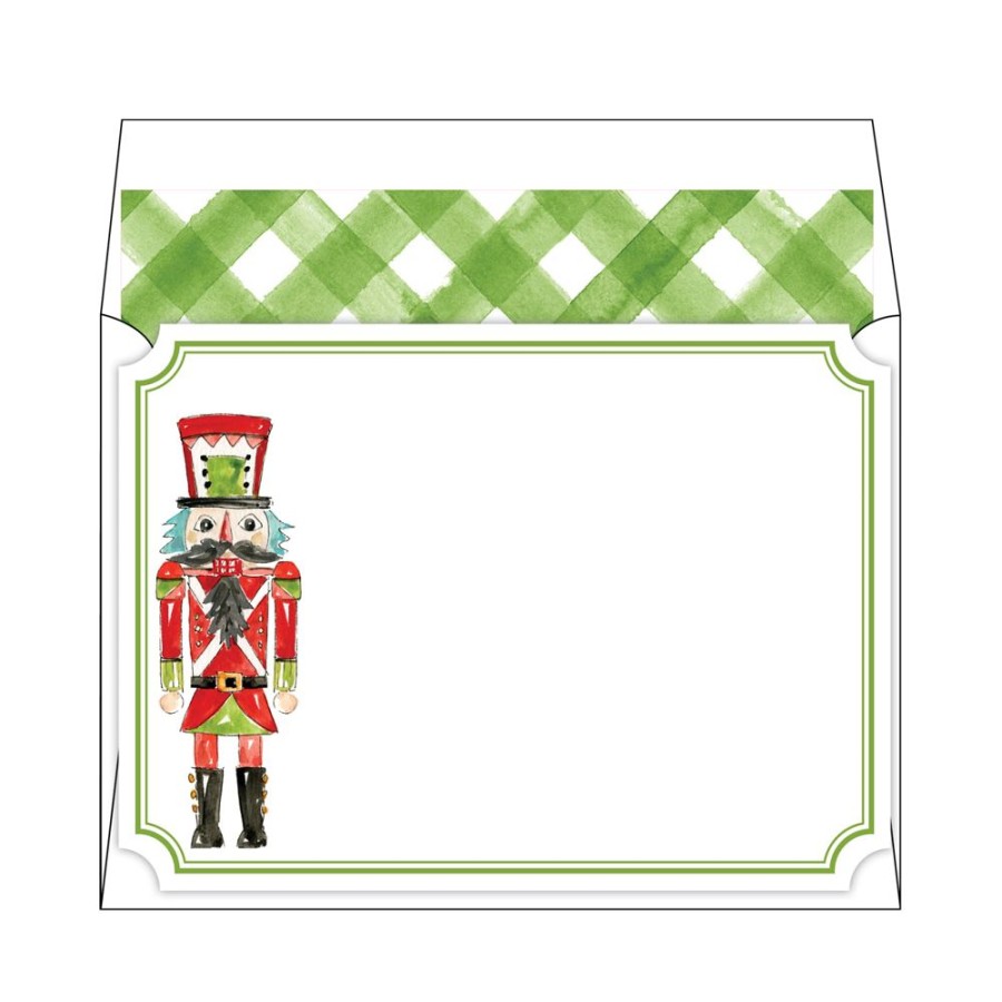 Seasonal Rosanne Beck | Nutcracker Green Buffalo Check Flat Note Stationery