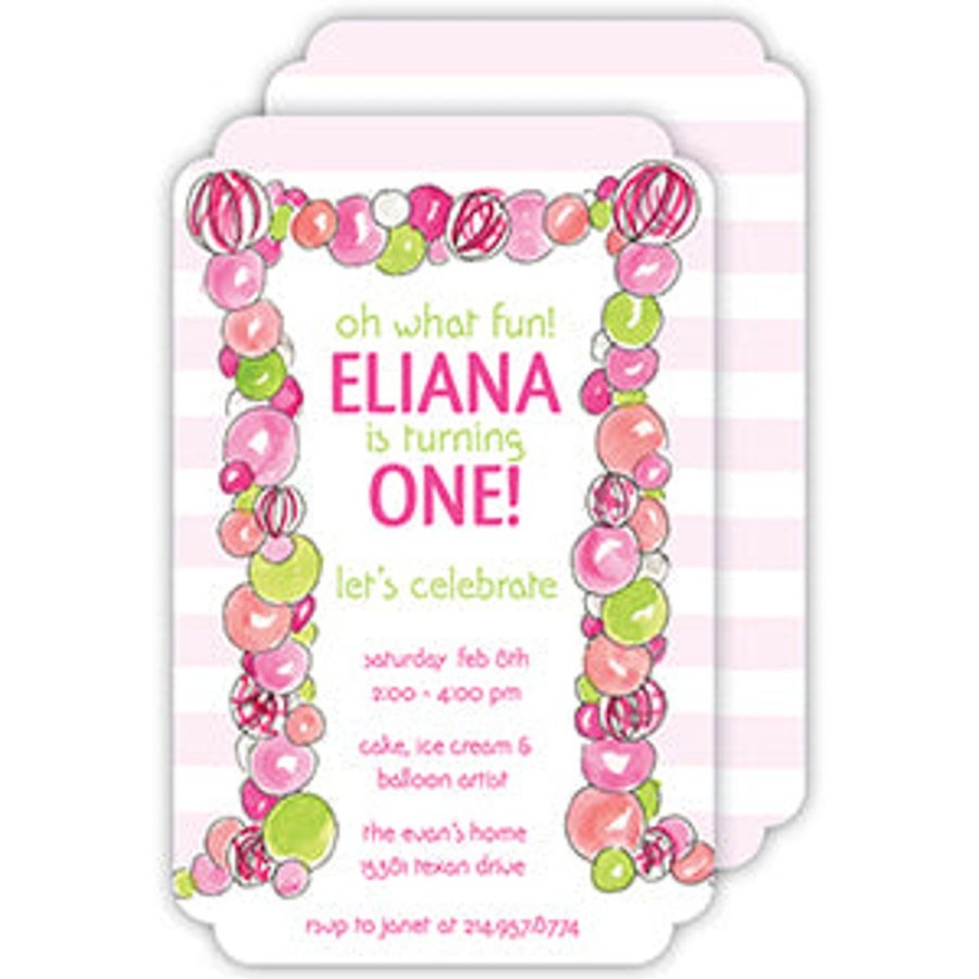 Invitations Rosanne Beck | Handpainted Festive Balloons Pink Large Die-Cut Invitation