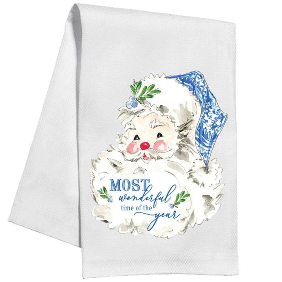 Home & Entertaining Rosanne Beck | Most Wonderful Time Of The Year Blue Santa Kitchen Towel