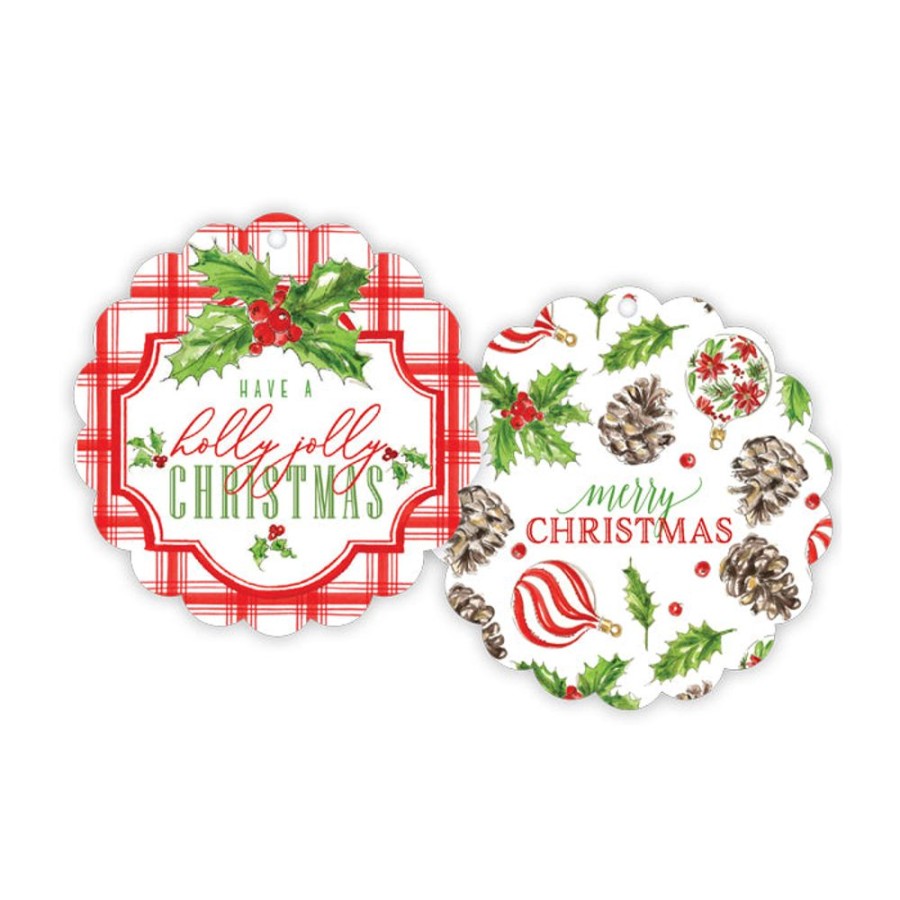 Invitations Rosanne Beck | Holly Jolly Christmas Red Plaid Scalloped Gift Tags