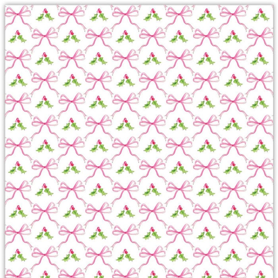 Seasonal Rosanne Beck | Pink Holly And Bows Pattern Square Placemats