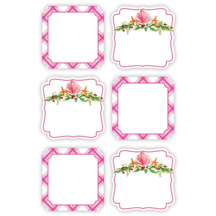 Seasonal Rosanne Beck | Pink Plaid And Seashells Holly Die-Cut Sticker Sheet