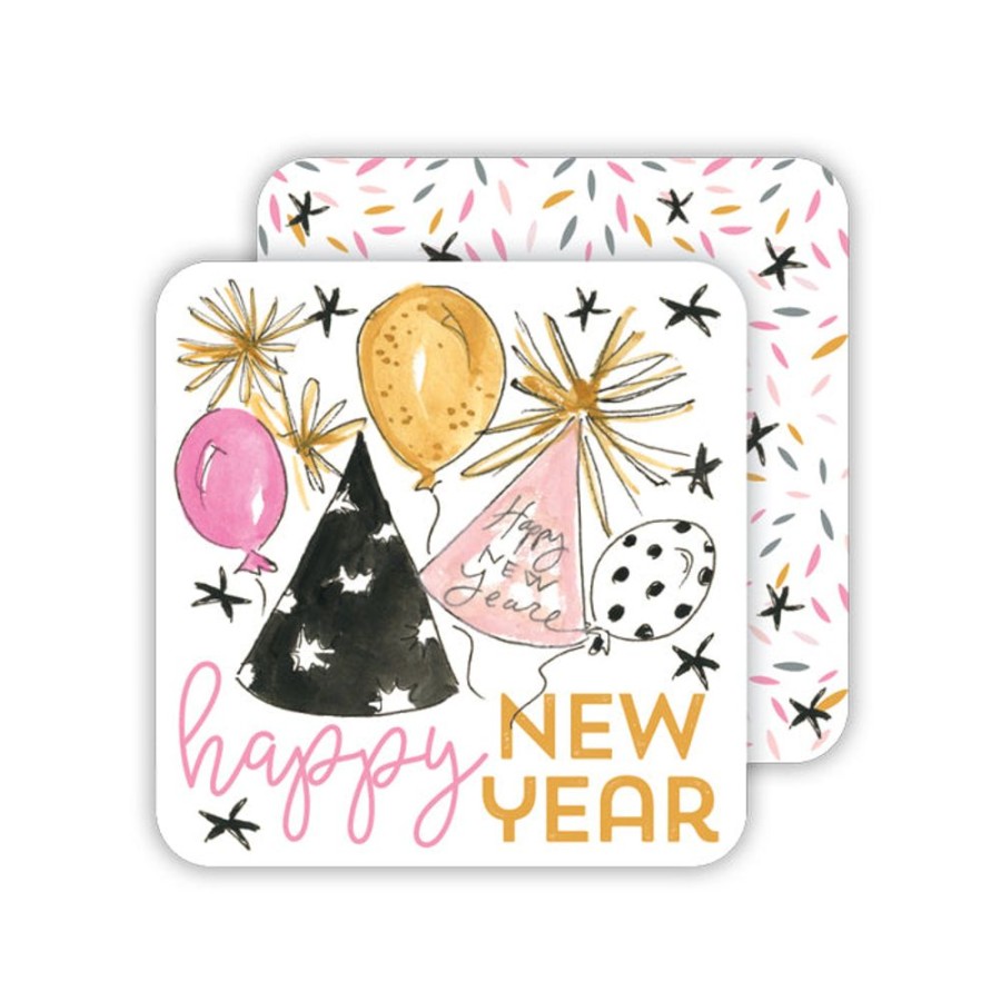 Invitations Rosanne Beck | Happy New Year Party Hats-Confetti Stars Paper Coasters