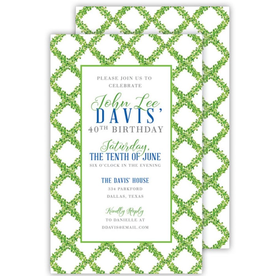 Invitations Rosanne Beck | Boxwood Lattice Large Flat Invitation