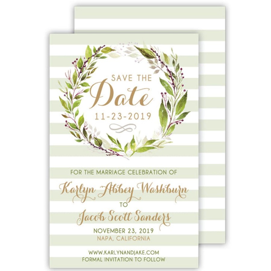 Invitations Rosanne Beck | Handpainted Wreath Greenery Large Flat Invitation