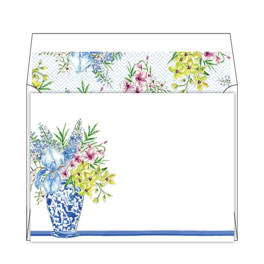 Notes & Pads Rosanne Beck | Floral Arrangement Blue Vase Flat Note Stationery