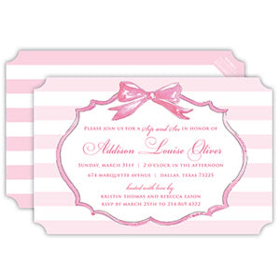 Invitations Rosanne Beck | Pink And White Bow Frame Large Die-Cut Invitation